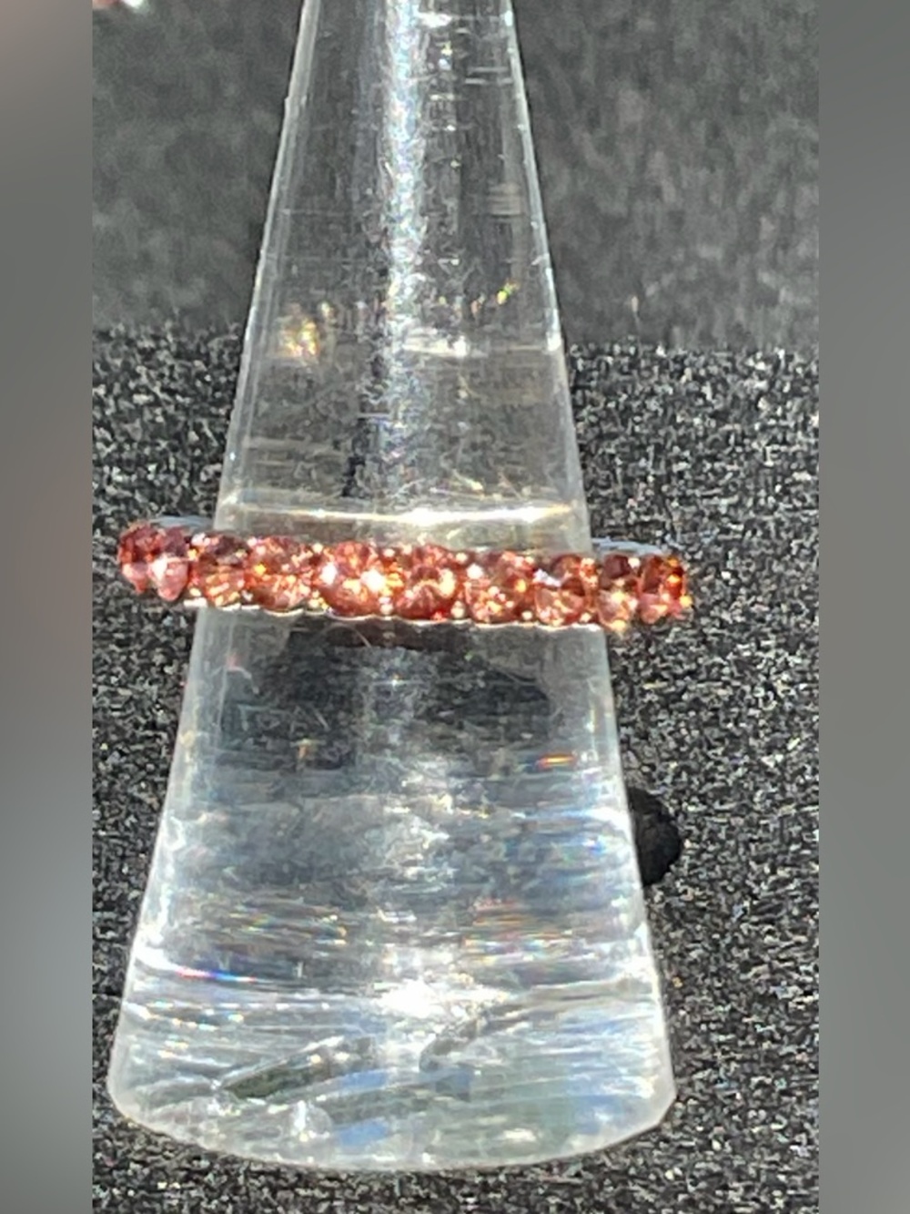Luxe Blush Pink Crystal Double Row Eternity Two Bands Gold Tone Ring Size 7 - Picture 5 of 8